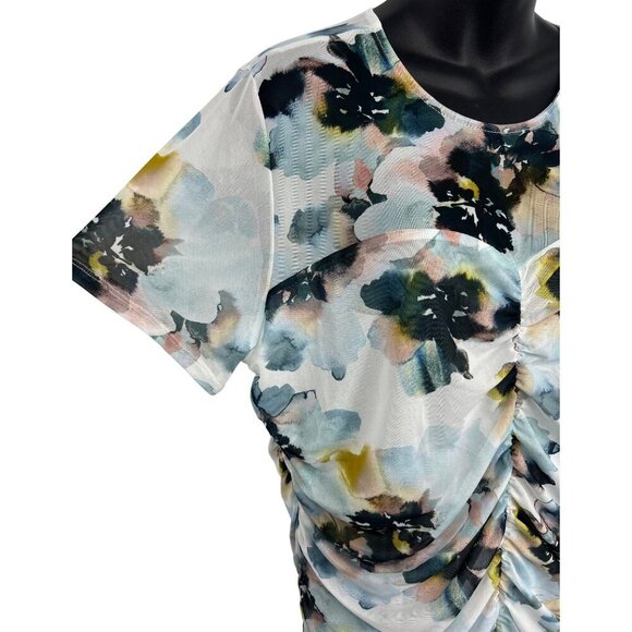 Torrid Top Blouse Plus 2X Blue Black Floral Short Sleeve Round Neck Women New - Picture 3 of 9